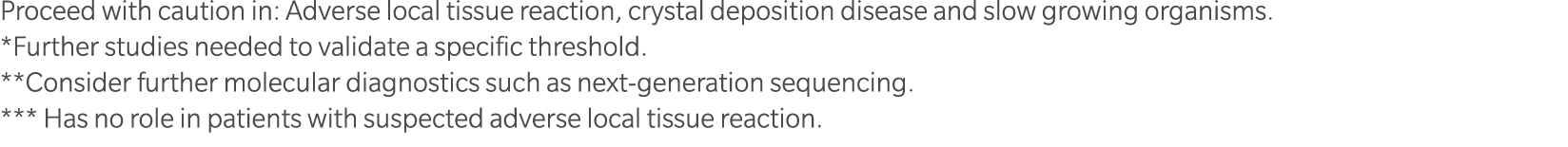 Proceed with caution in: Adverse local tissue reaction, crystal deposition disease and slow growing organisms. *Furth...